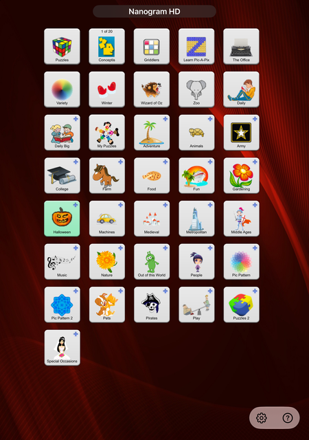 Nanogram HD on an open iPhone Duo in portrait: the puzzle pack library